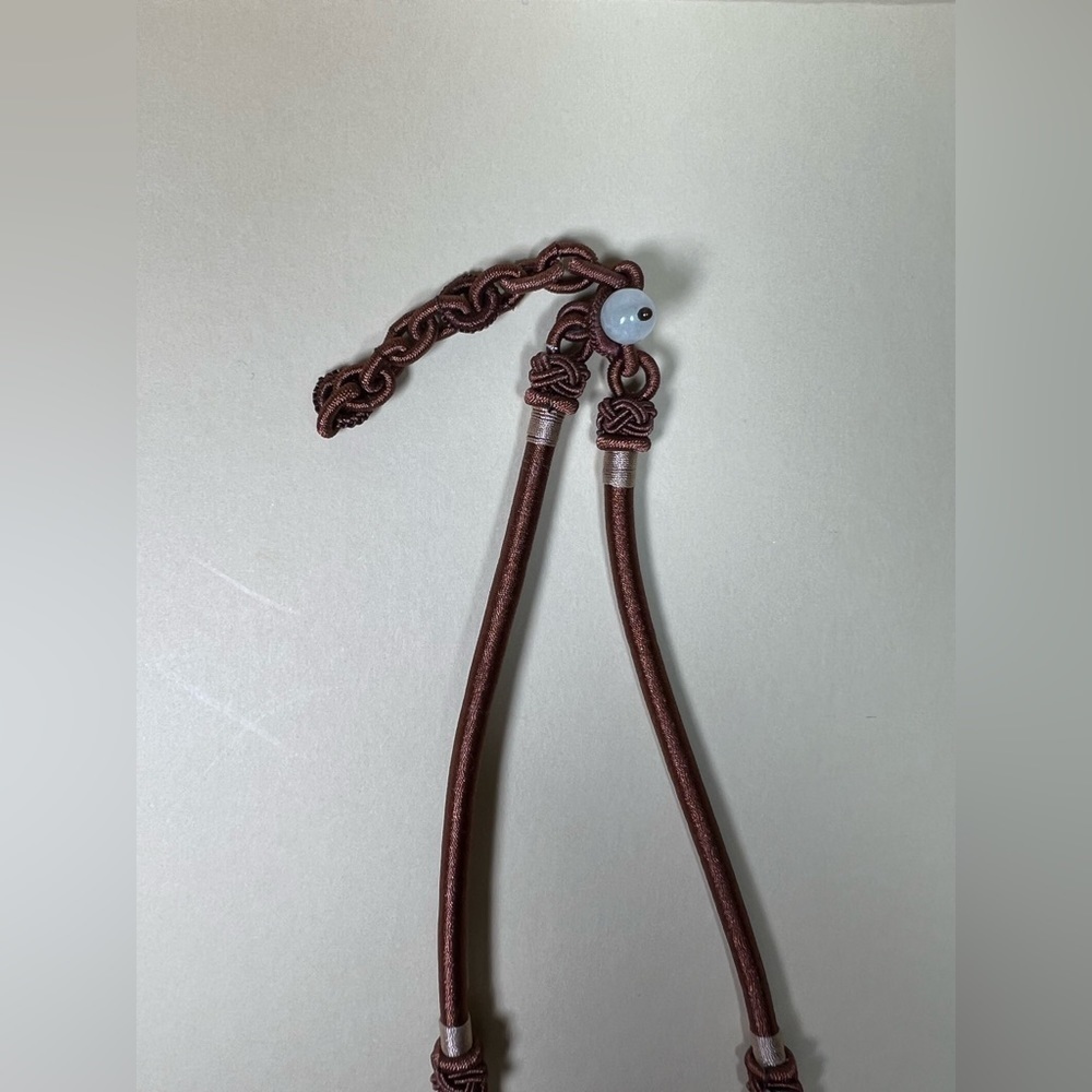 Carved Agate Infinite Knot and Tahitian Pearls with Silk woven Chain Necklace - Picture 4 of 9